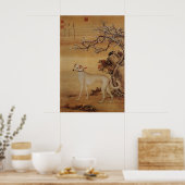 Antieke Witte Greyhound Onder Bloesems Poster (Keuken)