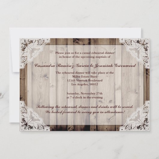 Antieke witte kant bruiloft repetitie kaart (Achterkant)