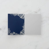 antieke witte kant navyblauwe trouwtrofee bedankkaart (Binnen)