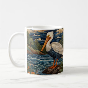 Antieke witte zee vogel meeuw pelikaan koffiemok