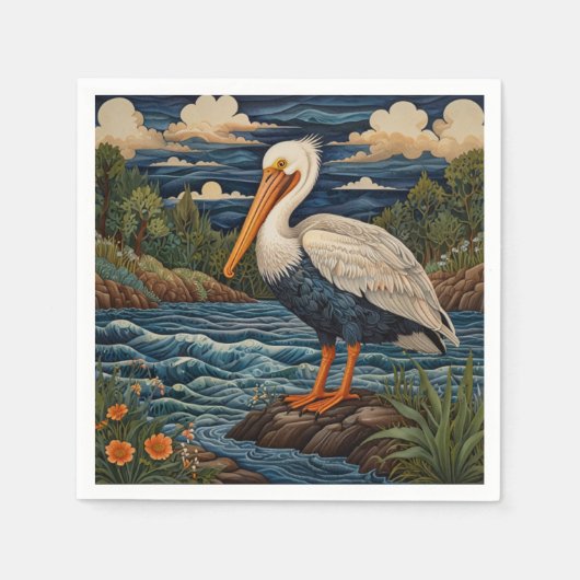 Antieke witte zee vogel meeuw pelikaan servet (Voorkant)
