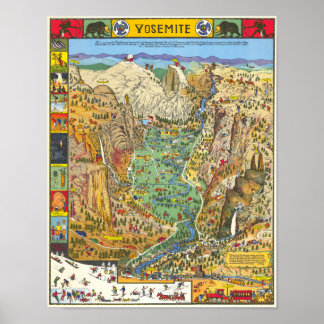 Antieke Yosemite kaart van het Nationaal Park 1931 Poster