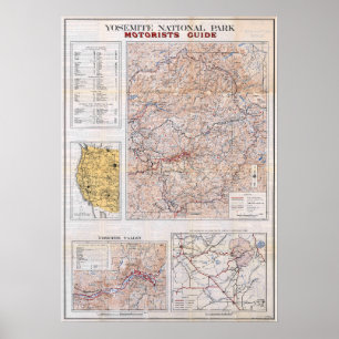 Antieke Yosemite National Park kaart 1934 Poster