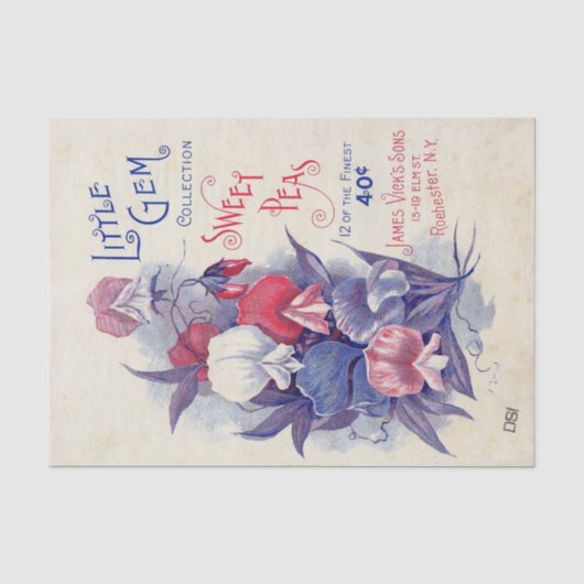 Antieke Zaadcatalogus James Vick's Lieve Erwtjes Tissuepapier (Voorkant)