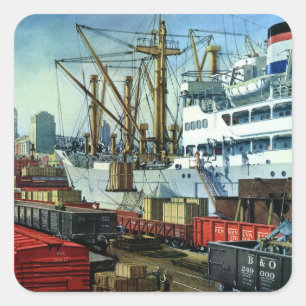 Antieke Zakelijke, Aangemeerde Vrachtschip Transpo Vierkante Sticker