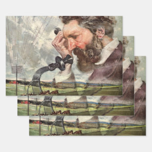 Antieke Zakelijke, Alexander Graham Bell Telefoon Inpakpapier Vel