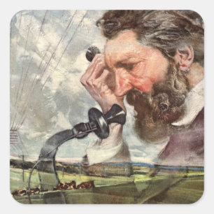 Antieke Zakelijke Alexander Graham Bell Telefoon Vierkante Sticker