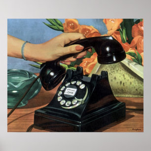 Antieke Zakelijke, Antieke Telefoon met Kiesschijf Poster