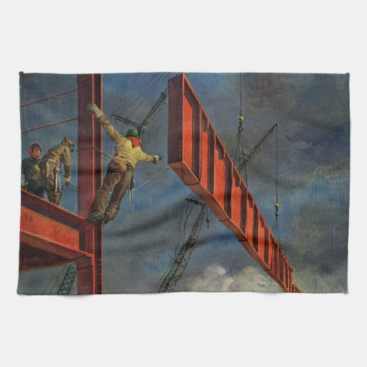 Antieke Zakelijke, Arbeiders op Staalconstructie Theedoek (Horizontaal)