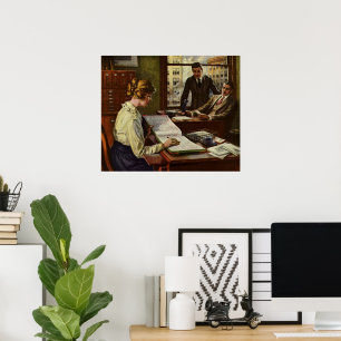 Antieke zakelijke bespreking, kantoor met leidingg poster