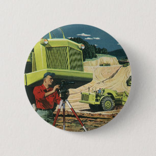 Antieke Zakelijke Bouwplaats met Landmeter Ronde Button 5,7 Cm