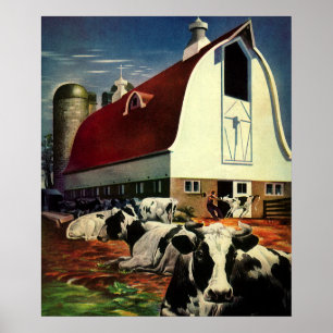 Antieke Zakelijke, Holstein Melkkoeien op Zuivelbo Poster