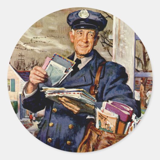 Antieke Zakelijke Man, Postbode Brengt Post Letter Ronde Sticker (Voorkant)