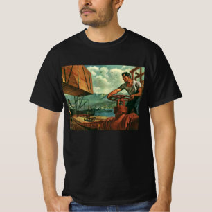 Antieke Zakelijke Olie Tanker Schip met Dokwerker T-shirt