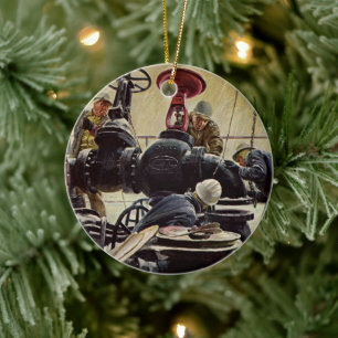 Antieke Zakelijke, Olieplatform in de Oceaan Keramisch Ornament