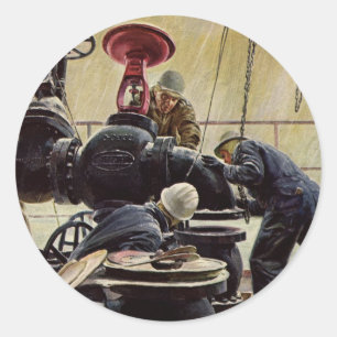 Antieke Zakelijke, Olieplatform in de Oceaan Ronde Sticker