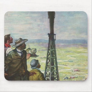 Antieke Zakelijke Spuitende Oliebron met Werknemer Muismat