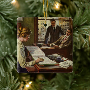 Antieke zakelijke vergadering, kantoor met leiding keramisch ornament