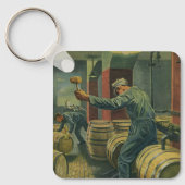 Antieke Zakelijke Wijnhouten Wijnvaten Dichtmaken Sleutelhanger (Voorkant)