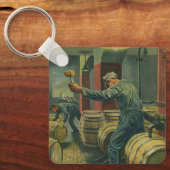 Antieke Zakelijke Wijnhouten Wijnvaten Dichtmaken Sleutelhanger (Voorkant)