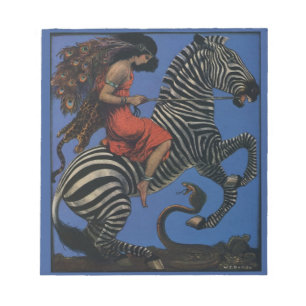 Antieke Zebra met Art Nouveau vrouwelijke Ruiter Notitieblok