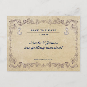 Antieke Zee Bruiloft Save The Date Kaart