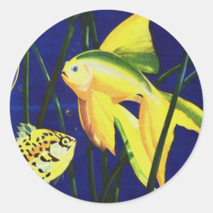Antieke Zeeleven Vis, Fantasie Goudvis in Aquarium Ronde Sticker