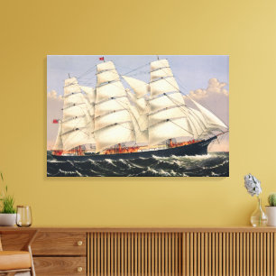 Antieke Zeevaart Zeilschip Currier & Ives Canvas Afdruk