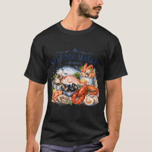 Antieke Zeevoedselmarkt Aquarel Kust Foodie C T-shirt