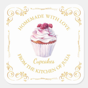 Antieke zelfgemaakte Cupcake vierkante sticker