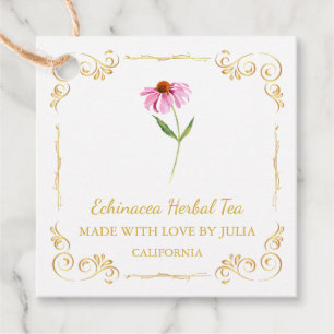 Antieke zelfgemaakte Echinacea-thee vierkante hang Bedankjes Labels