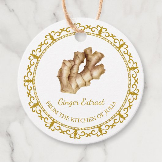 Antieke zelfgemaakte gemberextract hanglabel bedankjes labels (Voorkant)