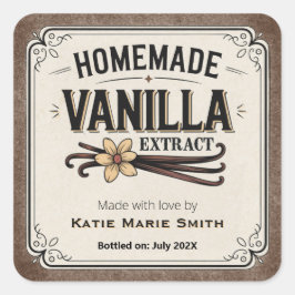 Antieke zelfgemaakte vanille-extract bruin vierkante sticker
