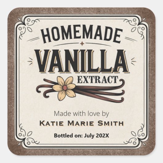Antieke zelfgemaakte vanille-extract bruin vierkante sticker (Voorkant)