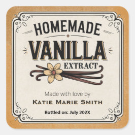 Antieke zelfgemaakte vanille-extract mosterdlabel vierkante sticker