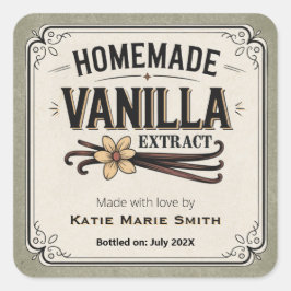 Antieke zelfgemaakte vanille-extract saliegroene e vierkante sticker