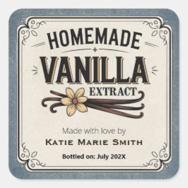 Antieke zelfgemaakte vanille-extract stoffig blauw vierkante sticker