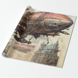 Antieke Zeppelin Koperen Messing Luchtvaartuig Cadeaupapier
