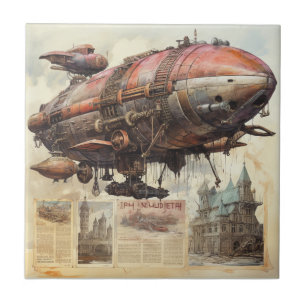 Antieke Zeppelin Koperen Messing Luchtvaartuig Tegeltje