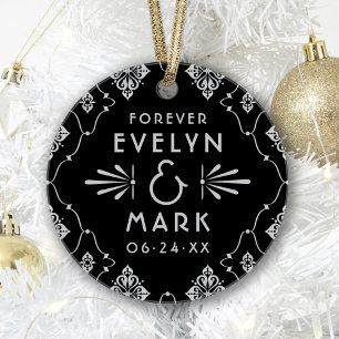 Antieke zilveren Art Deco huwelijksmonogramfoto Ornament