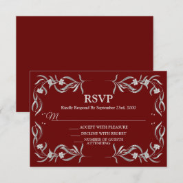 Antieke Zilveren Bloempatroon Rode Elegante Trouw RSVP Kaartje