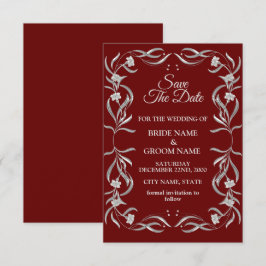 Antieke Zilveren Bloempatroon Rode Elegante Trouw Save The Date
