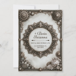 Antieke Zilveren Sierlijke Mandala Trouwframe Kaart