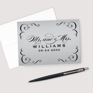 Antieke Zilveren Zwarte Calligrafie Monogram Bruil Bedankkaart