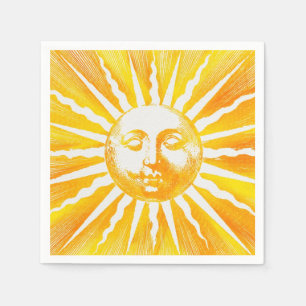 Antieke zon geel oranje zonneschijn servet