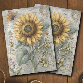 Antieke Zonnebloem Botanische Ephemera Decoupage Tissuepapier