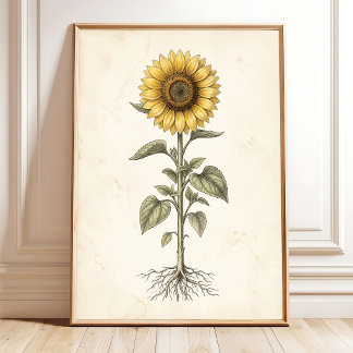 Antieke Zonnebloem Prints Boerderij Muur Kunst
