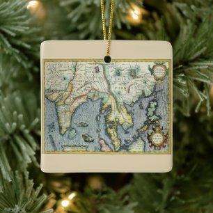 Antieke Zuidoost-Aziatische kaart door Mercator /  Keramisch Ornament