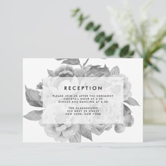 Antieke zwart-wit bloemige ontvangstkaart informatiekaartje (Staand voorkant)