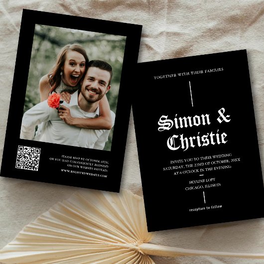 Antieke zwart-wit foto QR-code bruiloft Kaart